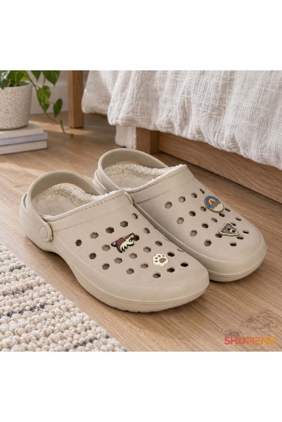SHOPIENS Papuci De Casa Barbati Saboti Bej Cu Decoratiuni Animale Marime 40-41