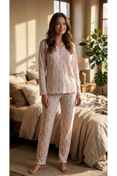 Evia Angelique %100 Pamuk Uzun Kol Kadın Pijama Takımı 40115-117