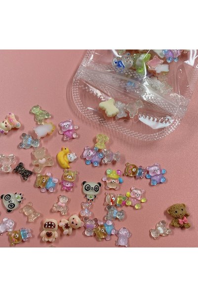 Choice 100PCS 100PCS Mixed Cute Bear Rabbit Panda Nail Charms 3D Resin Animal...