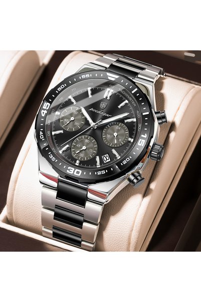 Choice 697 Silver Black BK POEDAGAR Luxury Fashion Men Watch Waterproof Lumin...