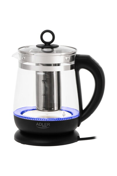 adler Glass kettle with tea infuser 1.5 L AD 1299, 2200W, Black