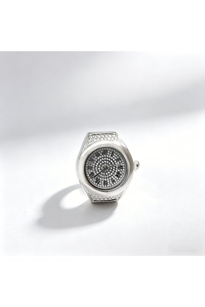 Choice Silver Women's Bling Rhinestone Ring Watch, Mini Analog Quartz Finger ...