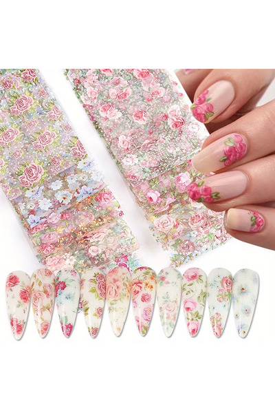 Choice 10PCS 10PCS Mixed Nail Art Foils Transfer Sticker Set Rose Flower Desi...