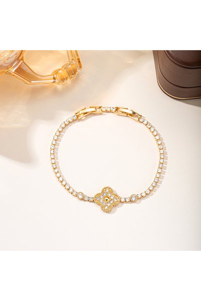 Choice 20cm Gold-color Luxury Clover Chain Bracelet for Women, Sparkling Cubi...
