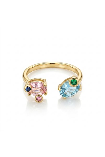 Choice resizable Gold-color Blue Luxury Two Gemstone Open Ring For Women, Adj...