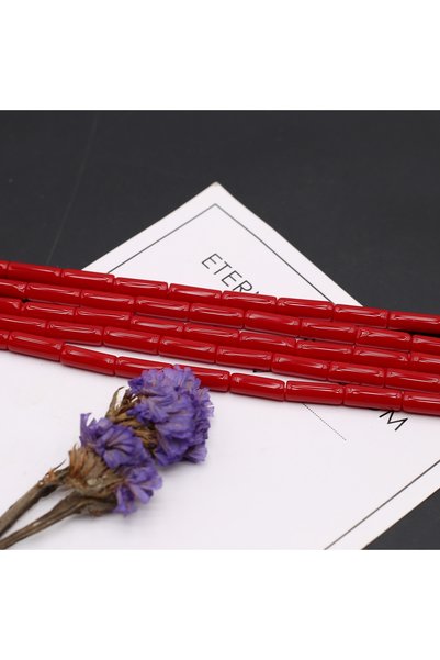 Choice 4x13mm Red Coral 4x13mm Natural Stone Long Cylindrical Red Coral Loose...