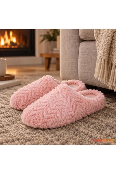 SHOPIENS Papuci De Casa Dama Roz Cu Zigzag Reliefat Marime 40-41