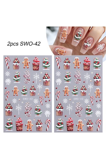 Choice 2pcs SWO-42 2pcs Christmas 3D Nail Art Stickers Cute Gingerbread Man C...