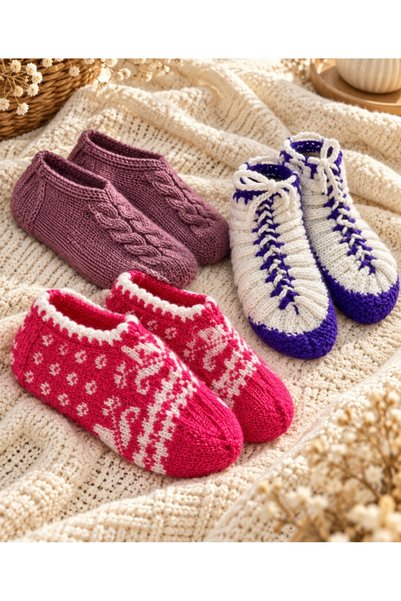 Nilove Concept Gift 3-Piece Hand-Knitted Women's Booties Set – Winter Booties...