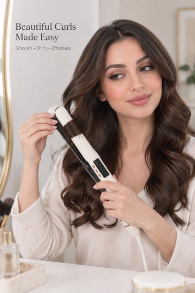 LAC Flat Wide Plate Hair Straightener, Cream White Rose Gold Flat Iron, Ergonomic Handle for Easy Operation