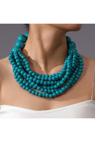 Choice Blue 2026 Trendy Fashion Large Wooden Bead Handmade Beaded Multi-layer...