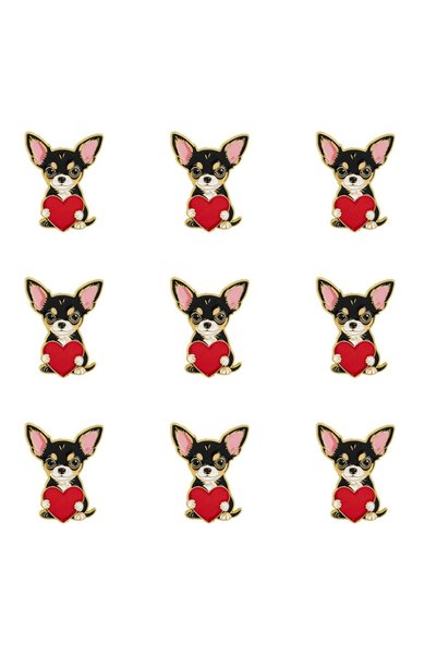 Choice 9pcs 9pcs Cute Chihuahua Dog Hold Red‑Heart Enamel Brooch Metal Lapel ...