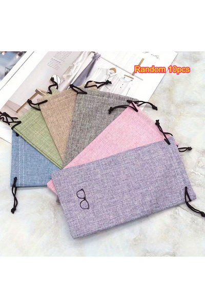 Choice Random 10pcs Drawstring Eyeglass Bag 10Pcs Linen Eyewear Bags - Soft C...