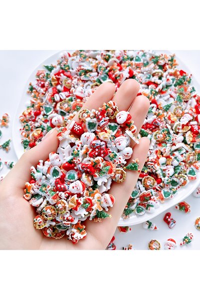 Choice Mixed 50PCS 50PCS Kawaii Cartoon Santa Claus Sled Snowman Resin Nail C...