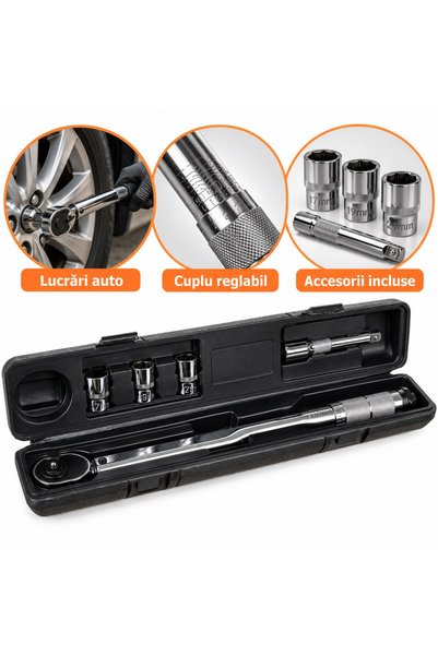 varioshop ®   1/2” Тресчотен динамометричен ключ, 28-210 Нм, Стомана, Вложки ...