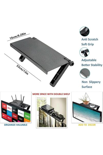 Tazweeq Adjustable Floating Shelves for TV Top Shelf, Universal Mounting Platform with Cable Managem