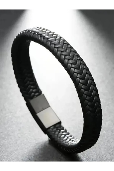 Choice 21cm Black Black Weaving Leather Classic Magnetic Wristband Bracelet M...