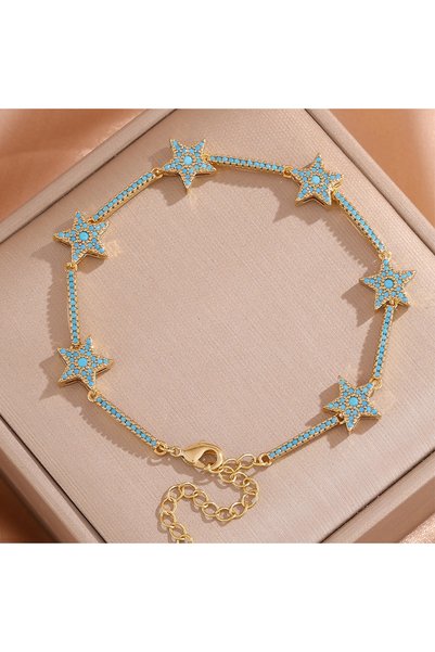 Choice Blue Yupsk New 5 Colors Shiny Zircon Five-pointed Star Charm Bracelet ...