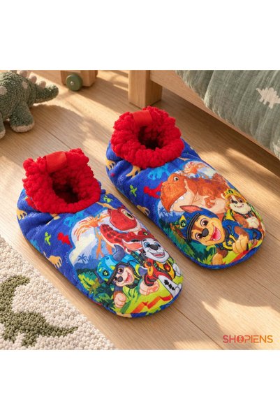 SHOPIENS Papuci De Casa Copii Botosei Paw Patrol Cu Dinozauri Si Interior Ros...