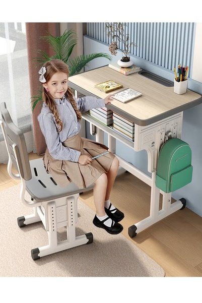 ZUIHA0 65 * 45cm Kids Adjustable Study Desk and Chair Set with Storage Drawer - Beige