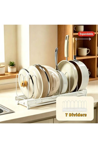 Generic Brand رف تخزين قابل للتعديل للأواني والأغطية مع 7 فواصل، منظم أدوات ط...