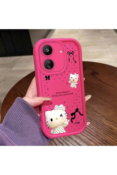 ucuc Redmi 13C 4g Compatible Pink Red Silicone Kitty Case Shockproof Camera P...