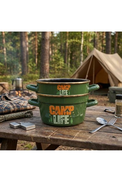 Avşar Emaye 18 cm Camping Enamel Pot and Pan Set