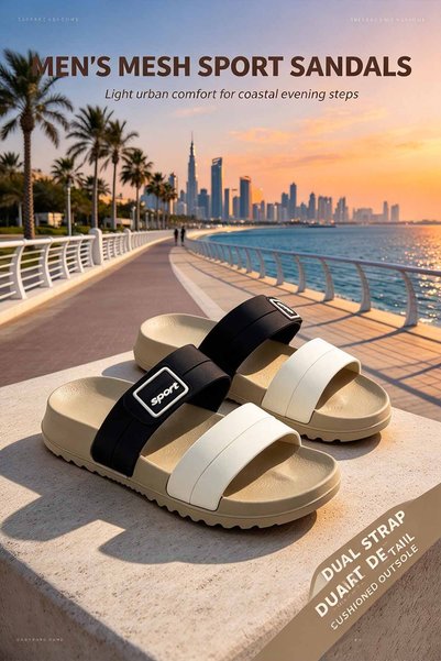 VivoGlobal Shop شباشب رجالية منزلية بحزامين - تصميم رياضي مع نعل مبطن ونمط ما...
