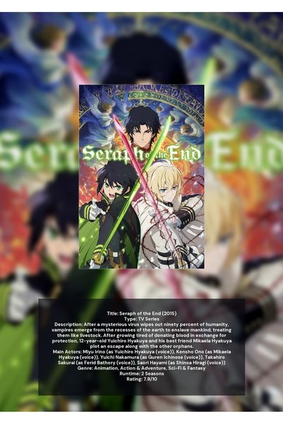 OEM Poster Infografic Seraph of the End, Anime Dark Fantasy, Carton 250g, A4
