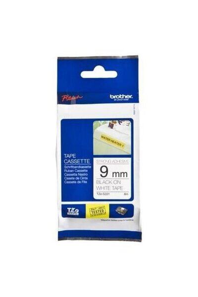 Brother TZES221 Bandă laminată puternic adezivă 9mm NEGRU PE ALB