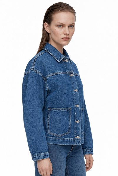 HAKKE Kadın Klasik Yaka Oversize Denim CEKET
