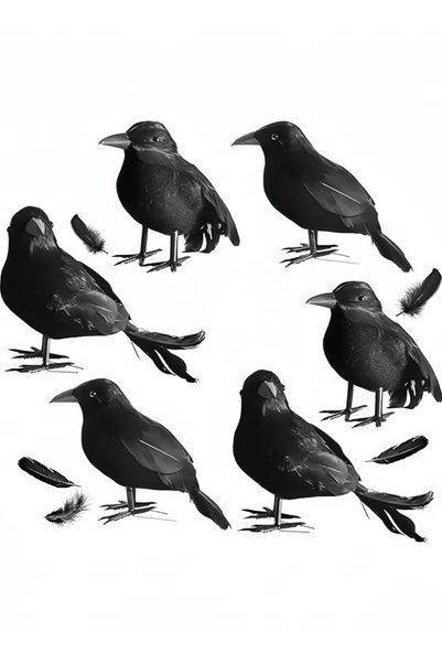 TAPIT 6 Pack Halloween Feathered Crows Decor Realistic Raven Birds Decoration...