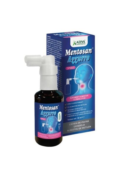 ADYA GREEN PHARMA Σπρέι λαιμού για παιδιά και ενήλικες - Mentosan Azzuro, 50 ml