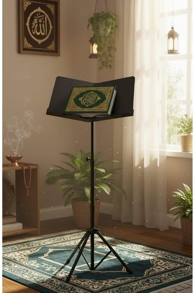 Generic Flexible steel Quran holder provide comfort while reading, black iron...