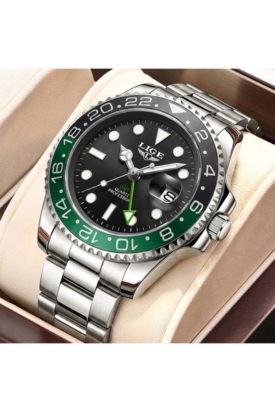 Lige silver black green New GMT Quartz Watches For Men Top Brand Luxury Fashi...