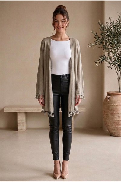 OEM Cardigan dama casual boho din tricot fin cu ciucuri si croiala lejera far...