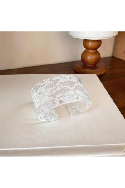 Choice White Transparent Lace Print Acrylic Cuff Bracelets for Women Gentle M...