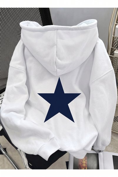 one button Φούτερ με κουκούλα Blue Star με στάμπα, Premium, με 2 κλωστές, Ove...
