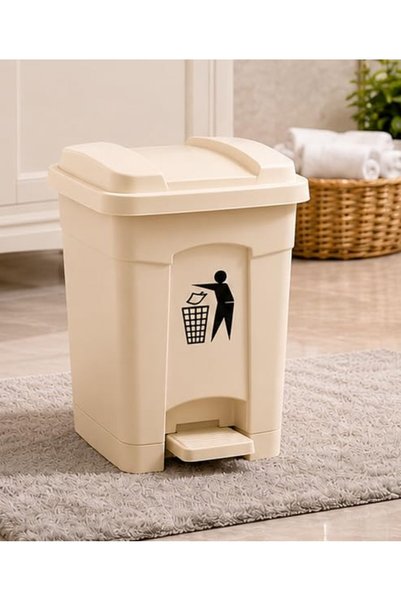 Generic Plastic Pedal Trash Can, White, Hands-Free Operation, Stain-Resistant...