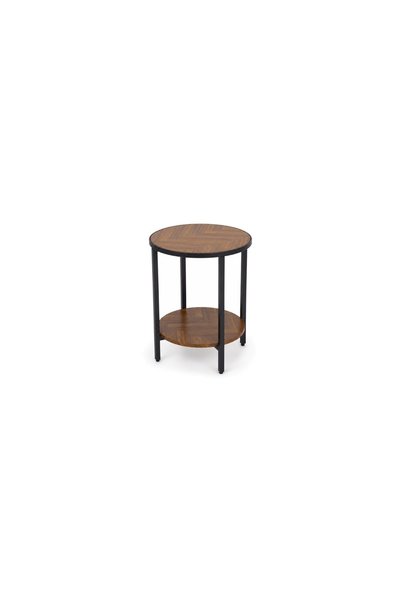 IN HOME STORE طاولة جانبية بتصميم دائري بررف سفلي خشب ومعدن بني وأسود