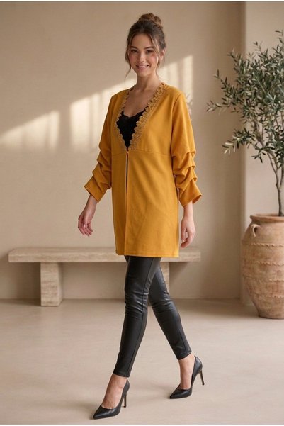 OEM Cardigan dama casual elegant fara nasturi cu dantela aplicata si maneci i...