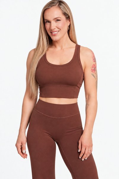 2SKIN Top Sport Damă Crop cu Susținere Ridicată,Maro,pentru Fitness, Yoga și ...