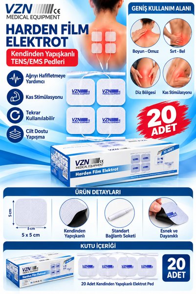 VZN medical equipment VZN Tens Ems Elektrodu Tens Pedi Kablolu 5 Paket 20 Adet 5*5 Cm