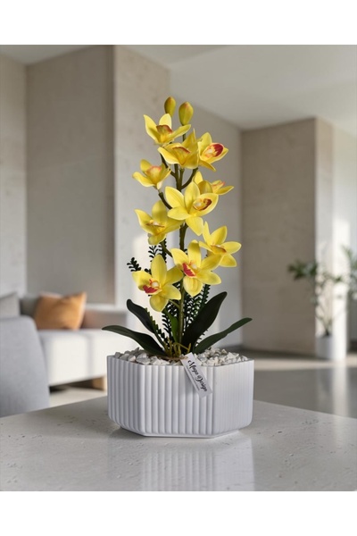 muga design Seramik Saksılı Yapay Singapur Orkide – 45 cm