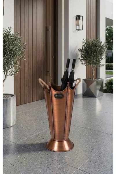 KOCHER Şemsiyelik Metal Eskitme Dekoratif Kova bakır halat