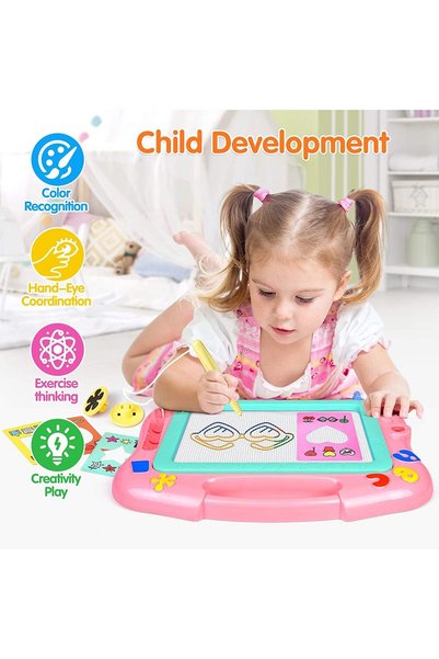 ULHYC Magnetic Drawing Board for Toddlers Travel Size Magnet Doodle Board with Learning Cards & Stamps - E