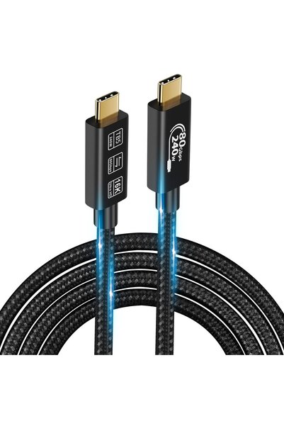 Generic كابل USB4، مع كابل ثندربولت 5، شحن بقوة 240 واط، نقل بيانات بسرعة 80 ...