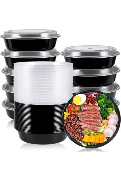 Generic عبوة من 50 حاوية لتحضير الوجبات، أوعية بلاستيكية مستديرة للاستخدام مر...