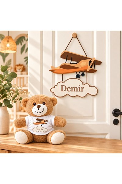 Kişiye Özel Bebek Kapı Süsü (Peluş Ayıcık Hediyeli) – Baby Shower / Hastane Odası