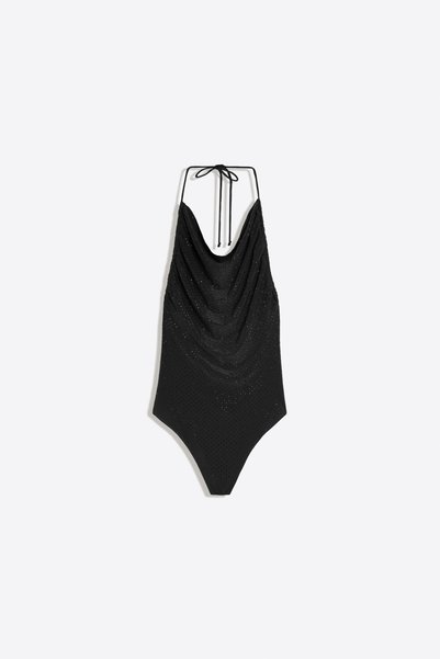 Bershka Işıltılı drapeli halter yaka askılı body